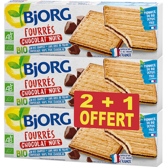 Auchan Biscuits fourrées chocolat noir bio bjorg offre