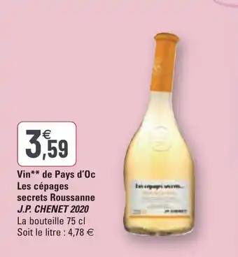 G20 J.P. CHENET 2020 vin de paus d'oc les cépages secrets roussanne offre
