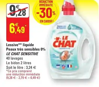 G20 LE CHAT SENSITIVE lessive liquide peaux très sensibles 0% offre