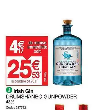 Promocash Irish Gin Drumshanbo Gunpowder offre