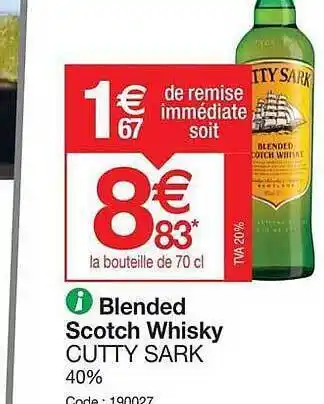 Promocash Blended Scotch Whisky Cutty Sark offre