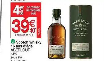 Promocash Scotch Whisky 16 Ans D'âge Aberlour offre