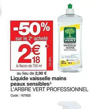 Promocash Liquide Vaisselle Mains Peaux Sensible L'arbre Vert Professionnel offre