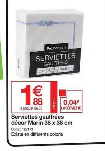 Promocash Serviettes Gaufrées Décor Marin 38 X 38 Cm offre