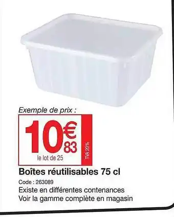 Promocash Boîtes Réutilisables 75cl offre