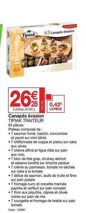 Promocash Canapés évasion Tipiak Traiteur offre