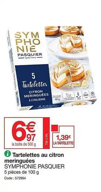 Promocash Tartelettes Au Citron Meringuées Symphonie Pasquier offre