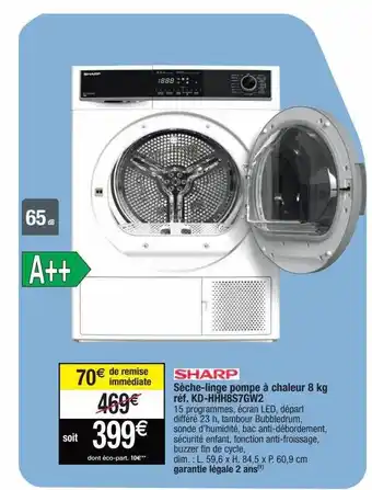 U Express Sèche-linge Pompe à Chaleur 8 Kg Sharp offre