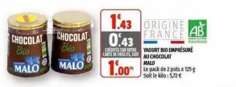 Coccinelle Supermarché Yaourt Bio Emprésuré Au Chocolat Malo offre