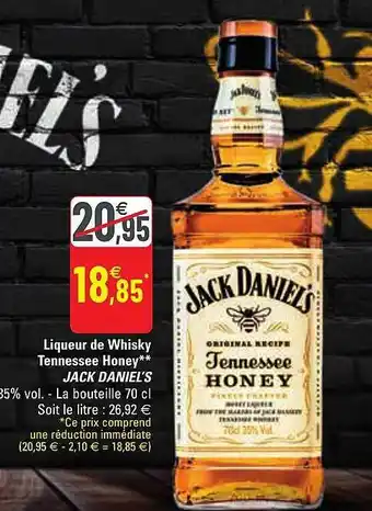 G20 Liqueur De Whisky Tennessee Honey Jack Daniel's offre