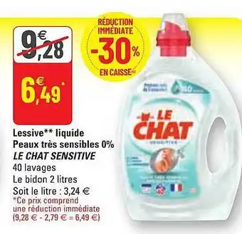G20 Lessive Liquide Peaux Très Sensibles 0% Le Chat Sensitive offre