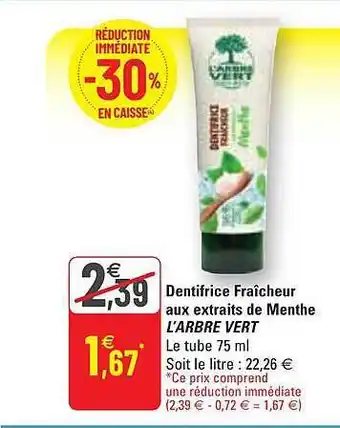 G20 Dentifrice Fraîcheur Aux Extraits De Menthe L'arbre Vert offre