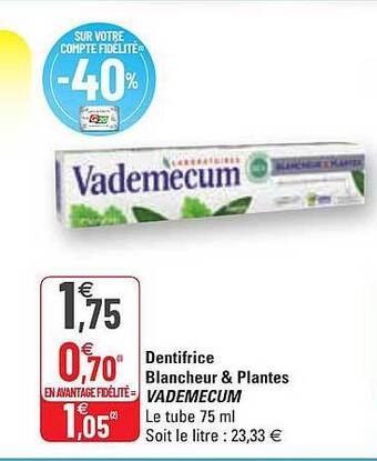 G20 Dentifrice Blancheur & Plantes Vademecum offre