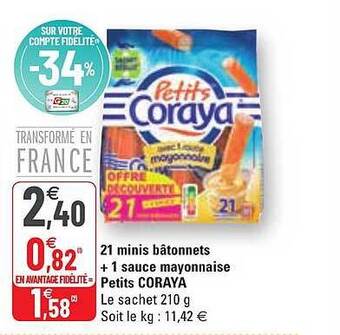 G20 21 Minis Bâtonnets + 1 Sauce Mayonnaise Petits Coraya offre