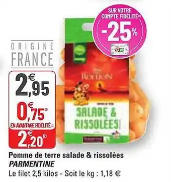 G20 Pomme De Terre Salade & Rissolées Parmentine offre