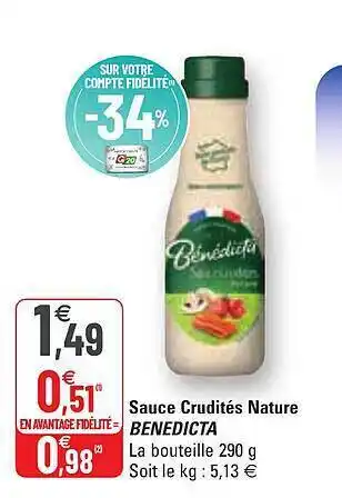 G20 Sauce Crudités Nature Bénédicta offre