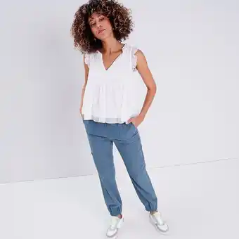 Pantalon cargo taille haute bleu clair femme