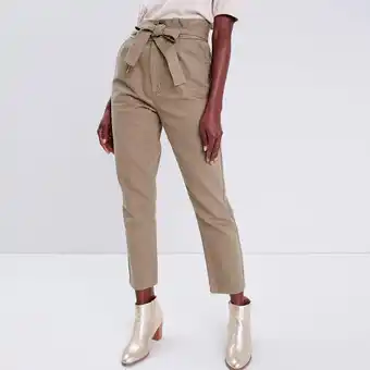 Pantalon paperbag ceinturé vert kaki femme