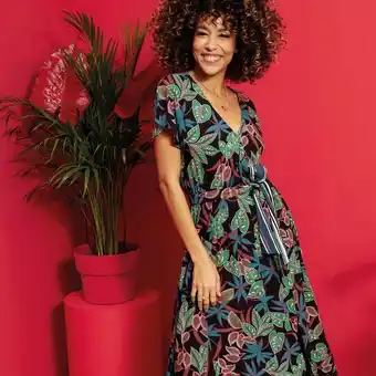 Robe longue évasée ceinturée noir femme