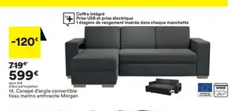 Canapé d'Angle Convertible Tissu Malmo Anthracite Morgan