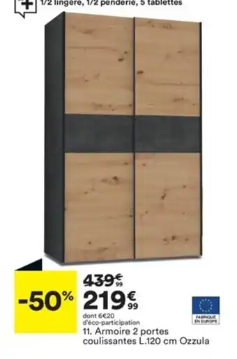 BUT Armoire 2 Portes Coulissantes 120cm Ozzula offre