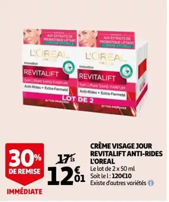 Auchan Supermarché Crème Visage Jour Revitalift Anti-Rides l'Oreal offre