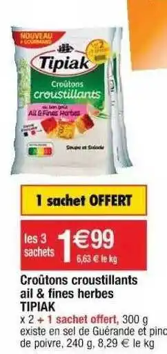 Cora x Carrefour Croûtons Croustillants Ai & Fines Herbes Tipiak offre
