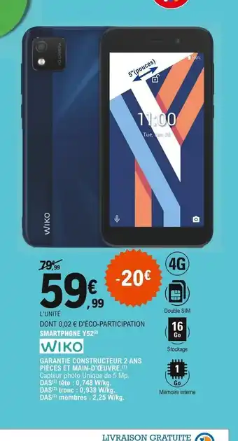 E.Leclerc Wiko Smartphone Y52 offre