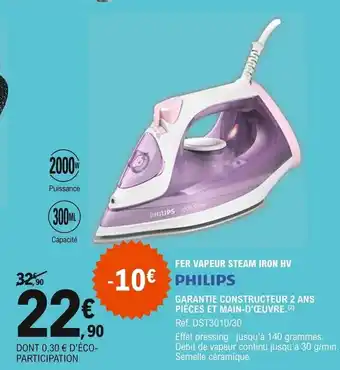 E.Leclerc Philips Fer Vapeur Steam Iron HV offre