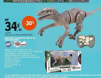 E.Leclerc Dinosaure Vélociraptor Gris 49cm Radiocommande offre
