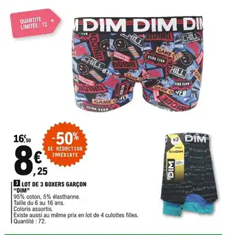 E.Leclerc Dim Lot de 3 Boxers Garçon offre