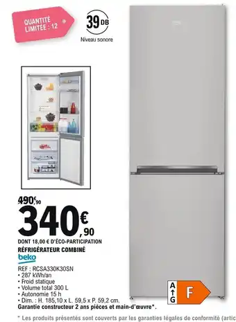 E.Leclerc Beko Réfrigérateur Combiné offre