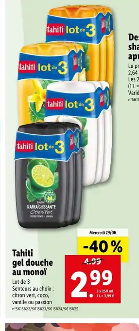 Lidl Tahiti Gel Douche Au Monoï offre
