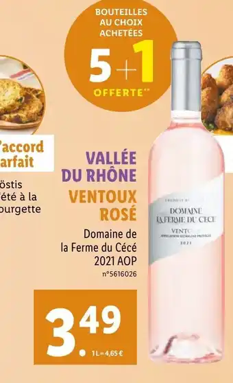 Lidl Vallée Du Rhône Ventoux Rosé Domaine de La Ferme du Cécé 2021 AOP offre