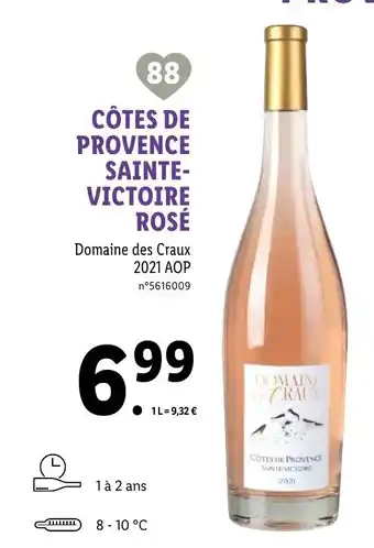 Lidl Côtes de Provence Sainte-Victoire Rosé Domaine des Craux 2021 AOP offre