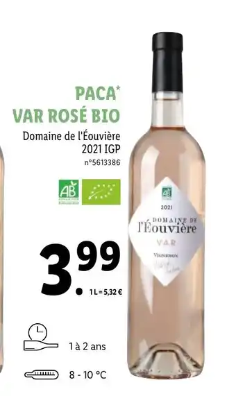 Lidl Paca var rosé bio domaine de l'éouvière 2021 igp offre