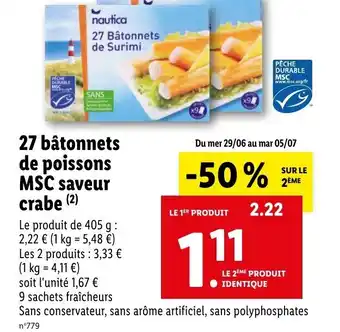 Lidl 27 Bâtonnets de Poissons MSC Saveur Crabe offre