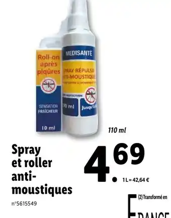 Lidl Spray Et Roller Anti-Moustiques offre