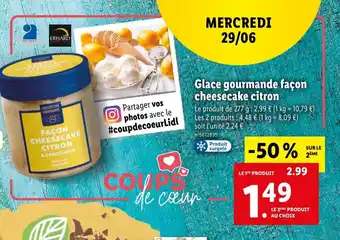 Lidl Glace Gourmand Façon Cheesecake Citron offre