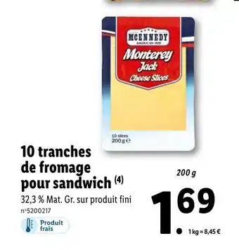 Lidl 10 Tranches de Fromage Pour Sandwich offre