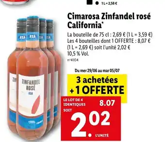 Lidl Cimarosa Zinfandel Rosé California offre