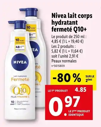 Lidl Nivea Lait Corps Hydratant Fermeté Q10+ offre