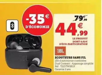 Super U écouteurs Sans Fil Jbl offre