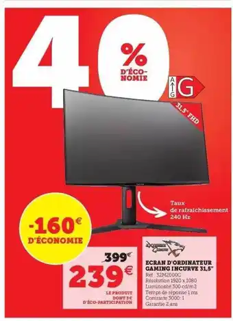 Hyper U écran D'ordinateur Gaming Incurvé 31,5 offre