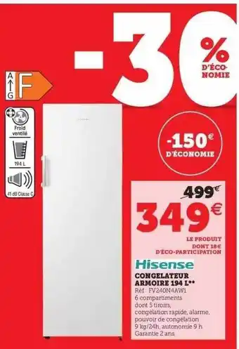 Hyper U Congélateur Armoire 194 L Hisense offre