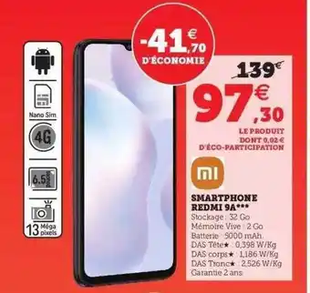 Hyper U Smartphone Redmi 9a Xiaomi offre