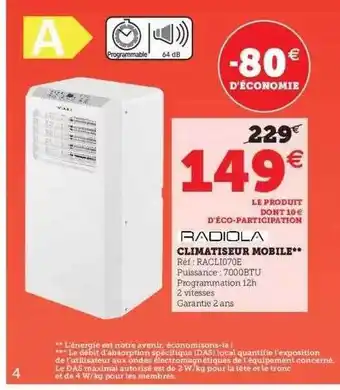 Hyper U Climatiseur Mobile Radiola offre