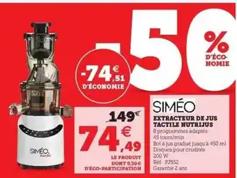 Hyper U Extracteur De Jus Tactile Nutrijus Siméo offre