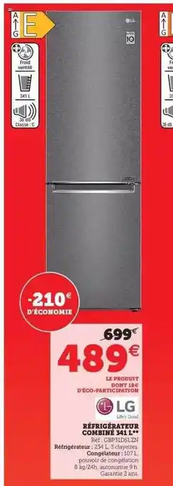 Hyper U Réfrigérateur Combiné 341 L Lg offre