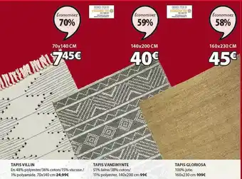 JYSK Tapis Villin, Tapis Vandmynte, Tapis Gloriosa offre